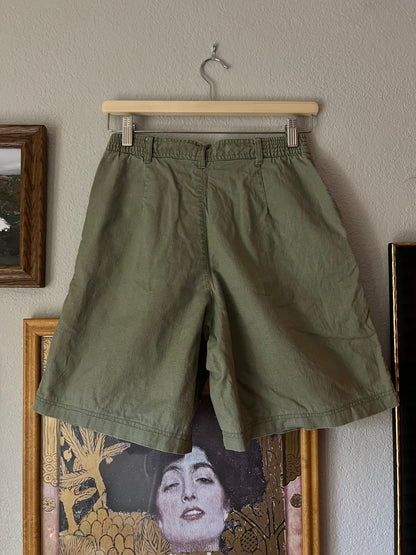 Khaki Linen Blend Highwaisted Shorts - 26"