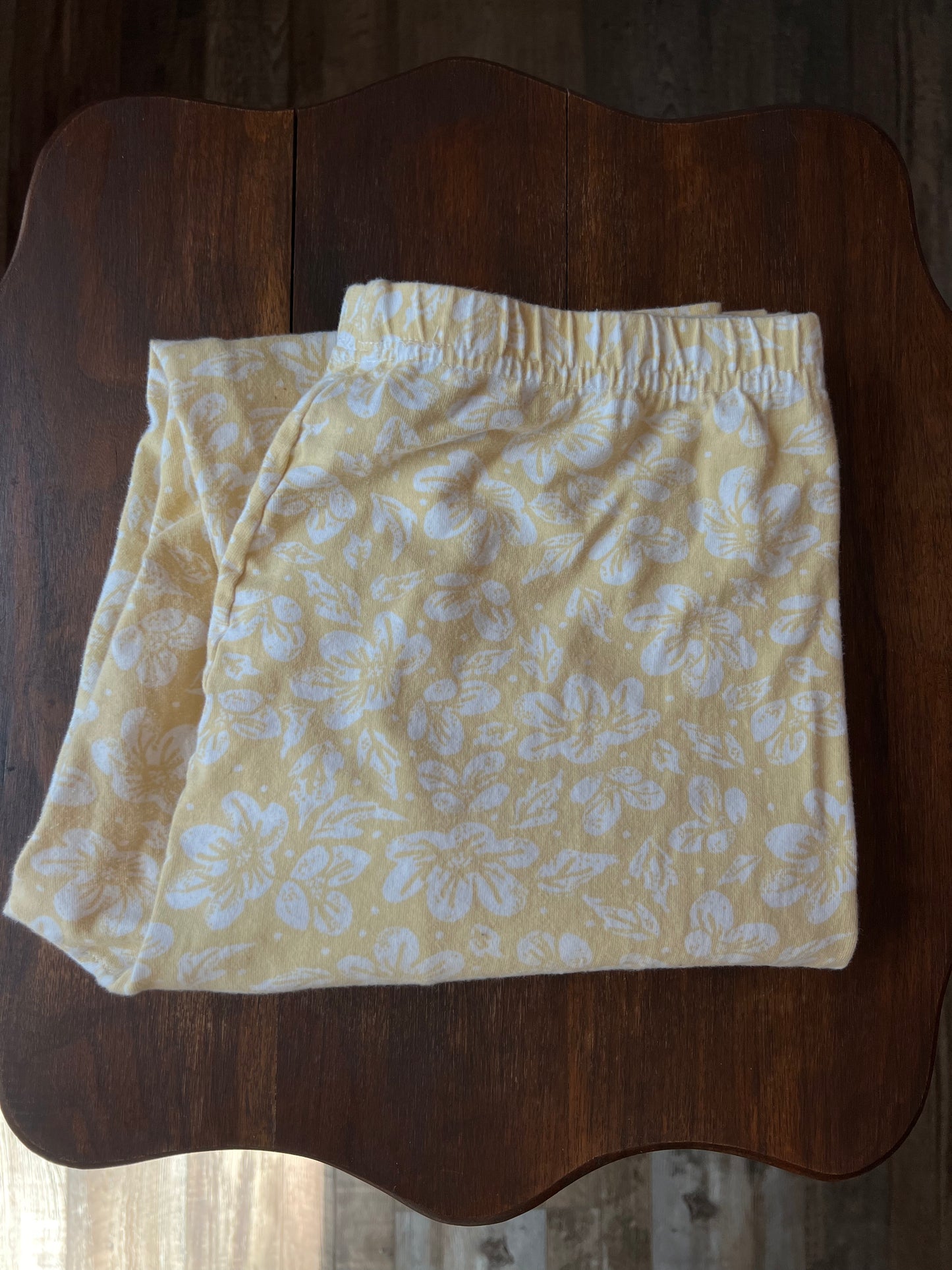 90s Yellow Floral Cotton High Waisted Leggings - Large