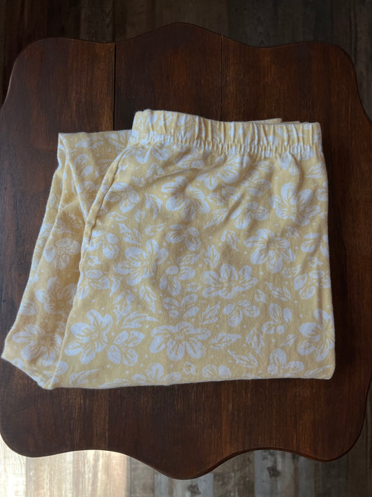 90s Yellow Floral Cotton High Waisted Leggings - Large