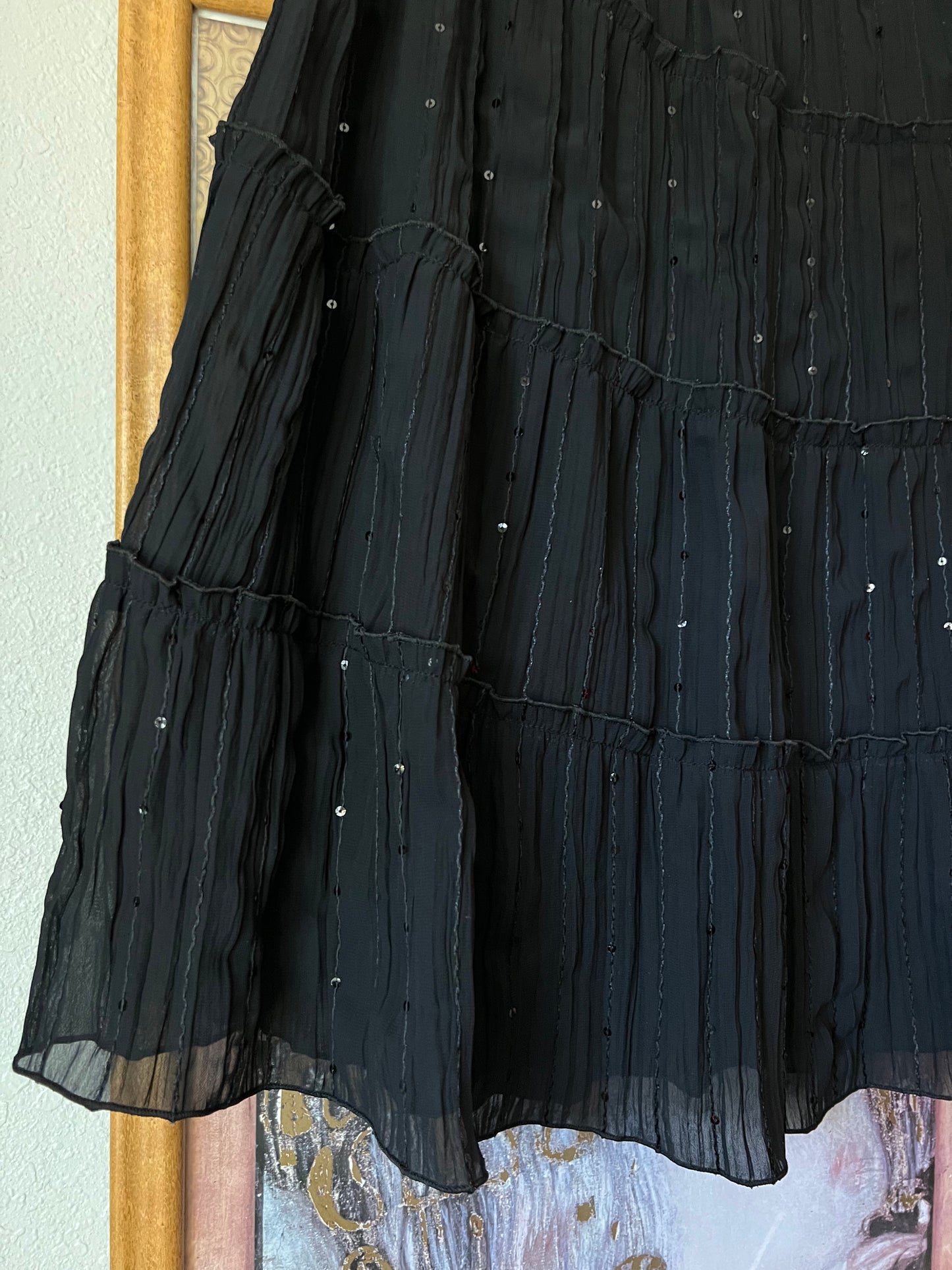 Y2K Black Pleated Sequin Midi Skirt - 32"