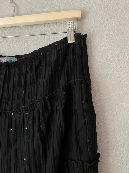 Y2K Black Pleated Sequin Midi Skirt - 32"