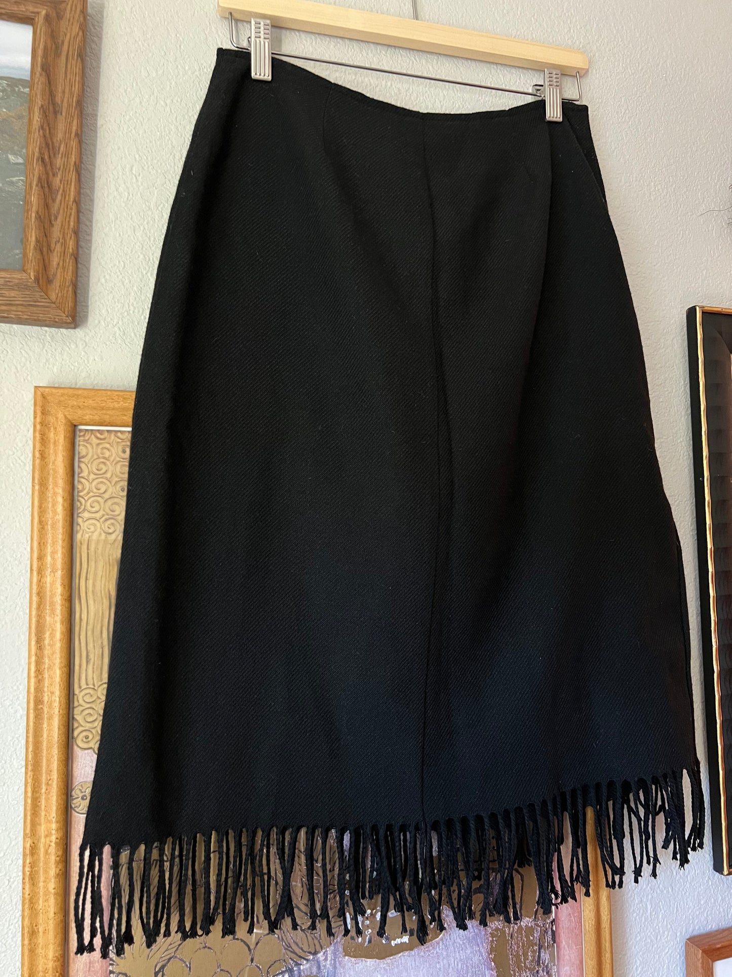 Wool Fringe Skirt with Belt and Wrap Detail - 30"