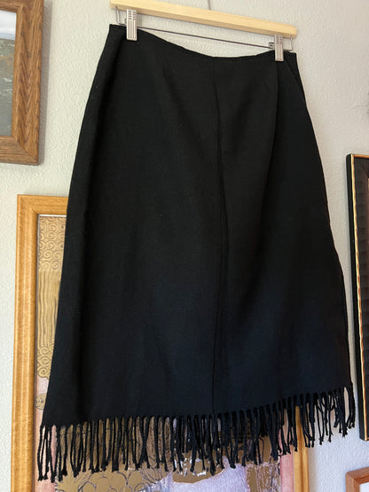 Wool Fringe Skirt with Belt and Wrap Detail - 30"