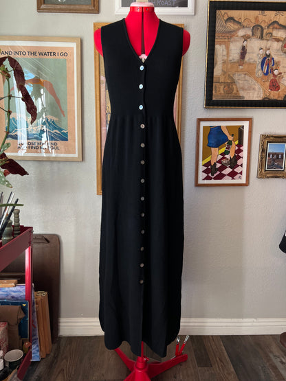 100% Merino Wool Black Knitted Maxi Dress - Large