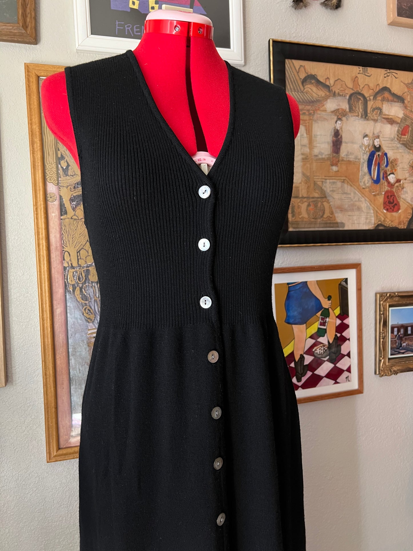 100% Merino Wool Black Knitted Maxi Dress - Large