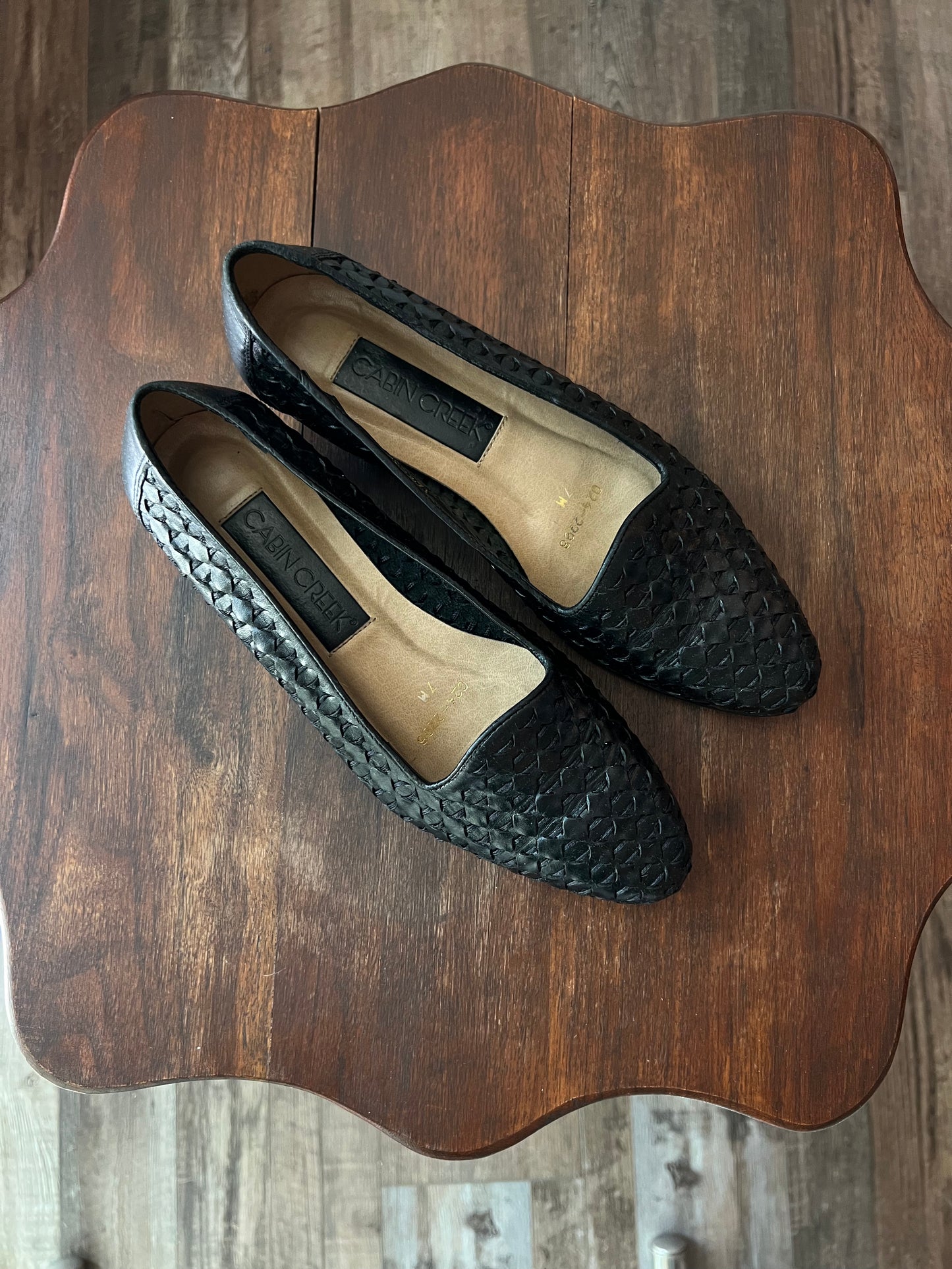 Woven Black Leather Ballerina Loafers - US 7