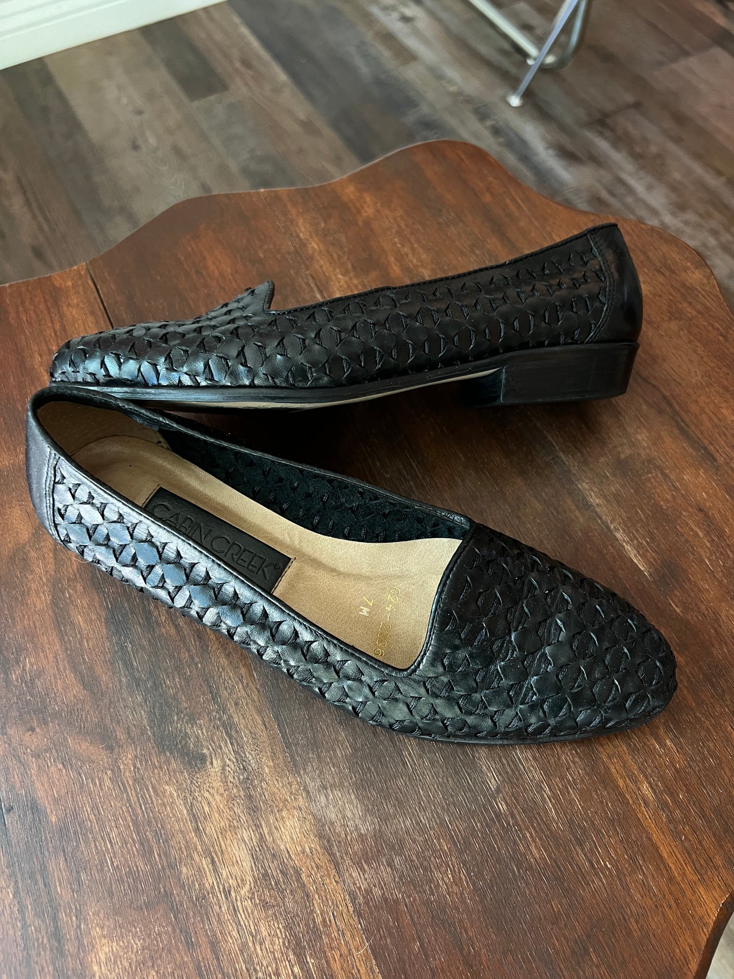 Woven Black Leather Ballerina Loafers - US 7