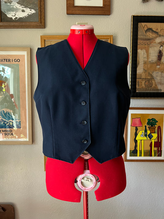 90s Navy Buttoned Vest - Large / 40"Bust