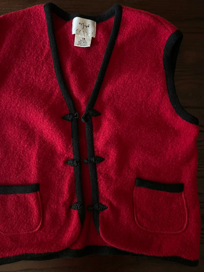 90s 100% wool Red and Black Vest with Pockets - Medium