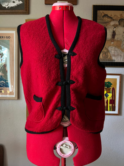 90s 100% wool Red and Black Vest with Pockets - Medium