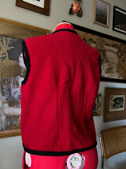 90s 100% wool Red and Black Vest with Pockets - Medium