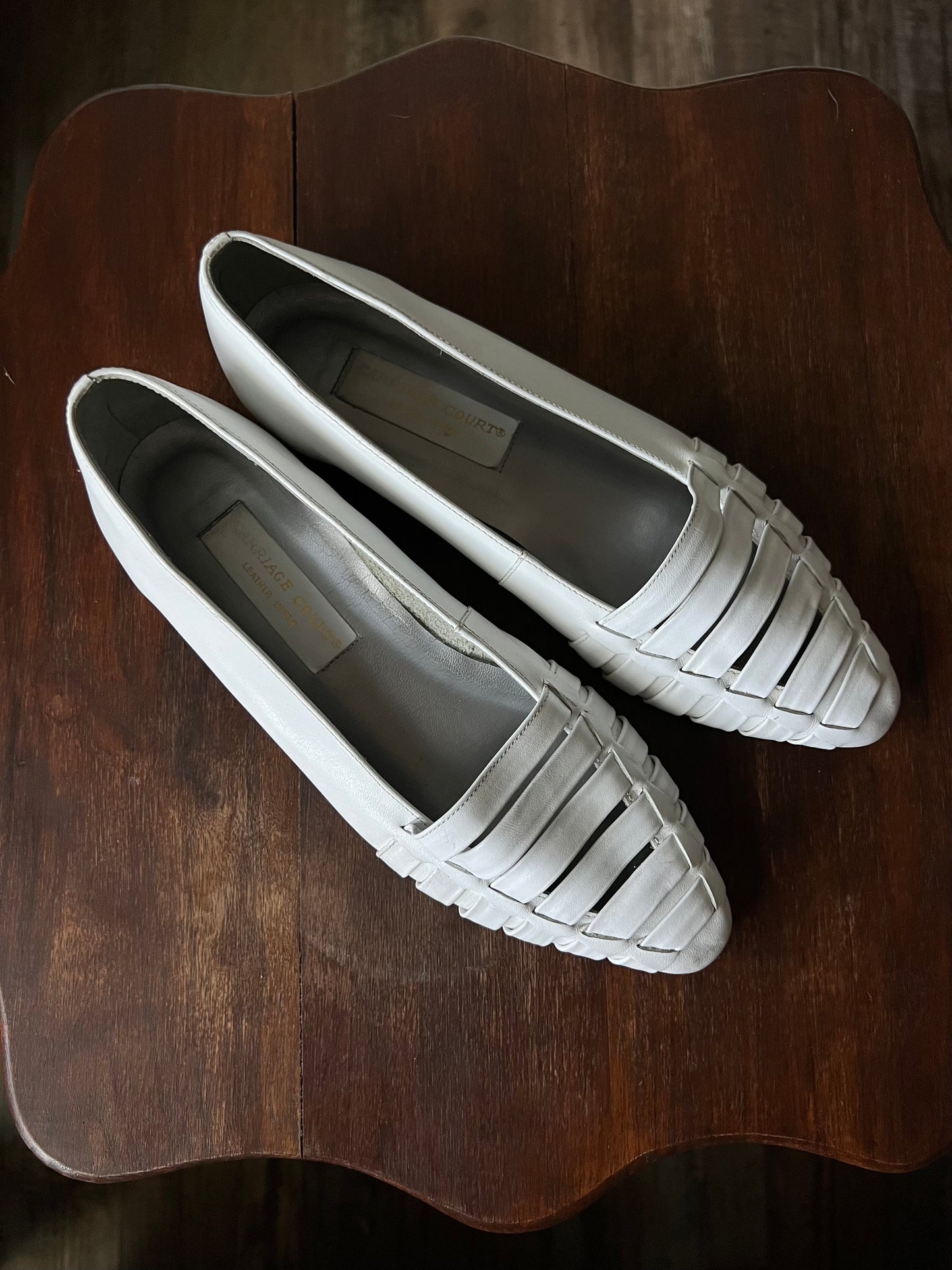 White Woven Leather Ballerina Flat Loafer - US 8