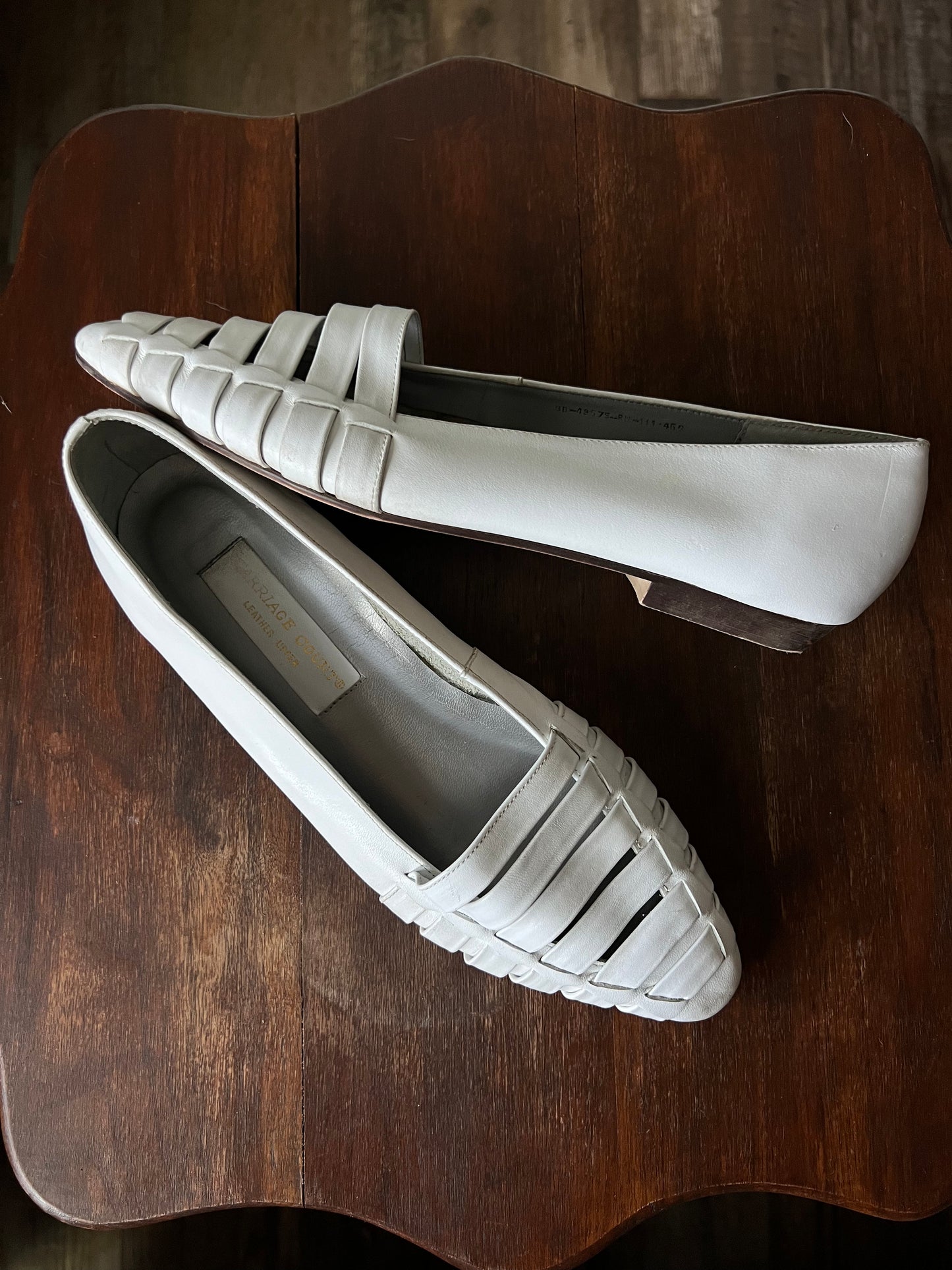 White Woven Leather Ballerina Flat Loafer - US 8