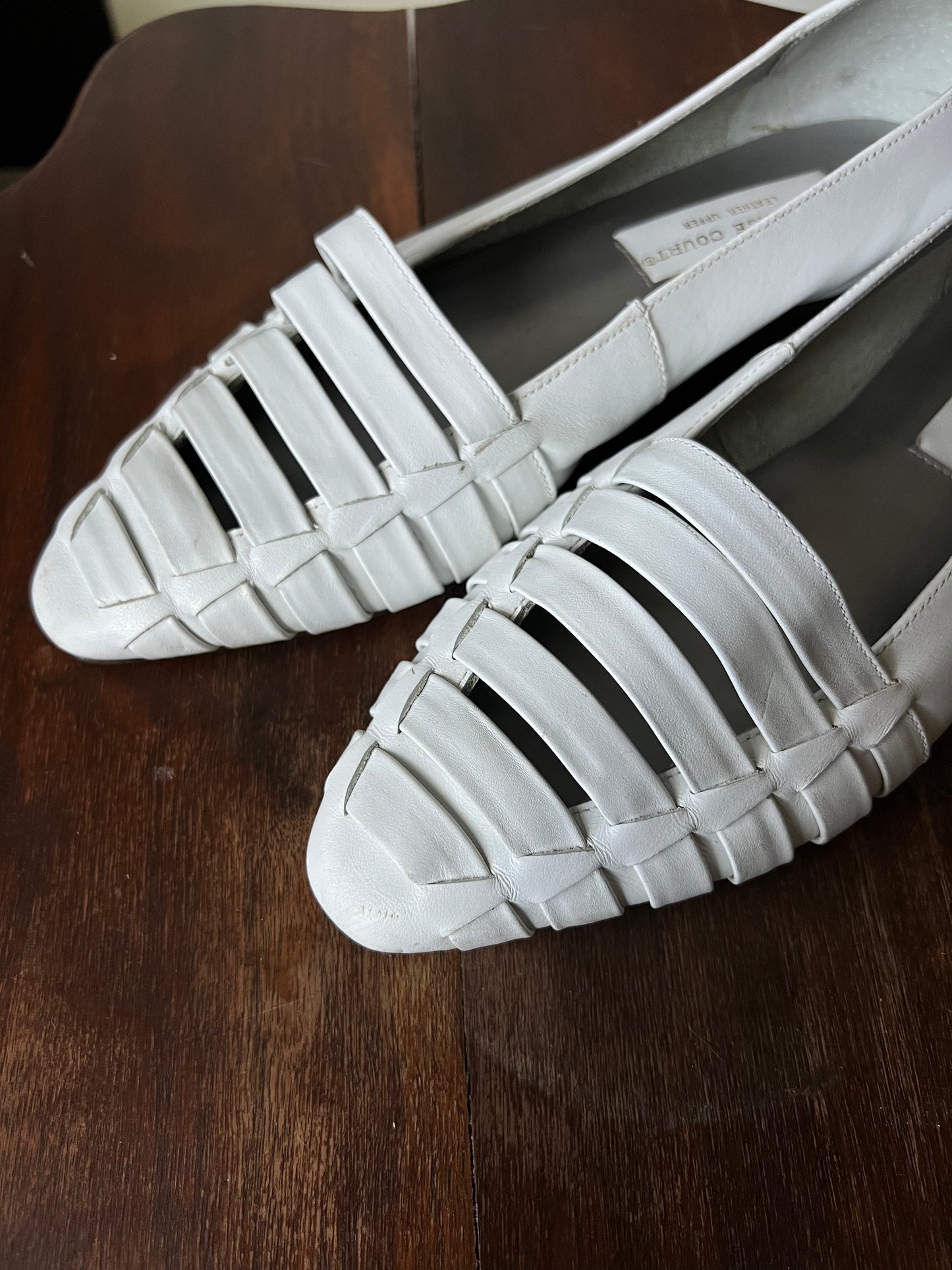 White Woven Leather Ballerina Flat Loafer - US 8