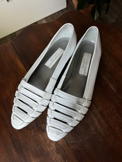 White Woven Leather Ballerina Flat Loafer - US 8