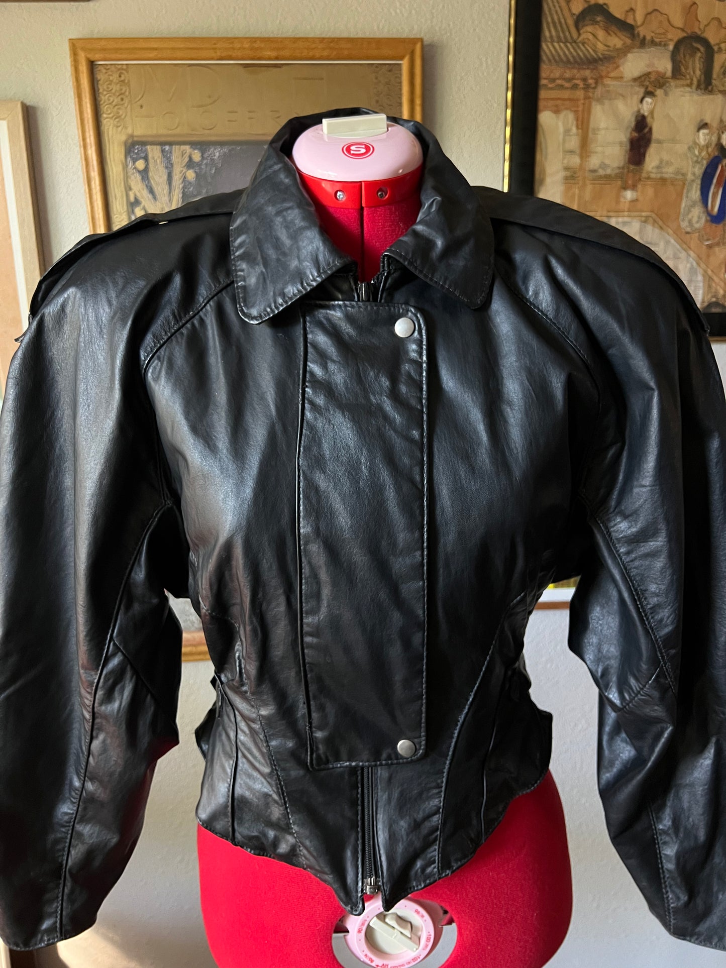 80s Black Leather Belted Cropped Jacket - Small