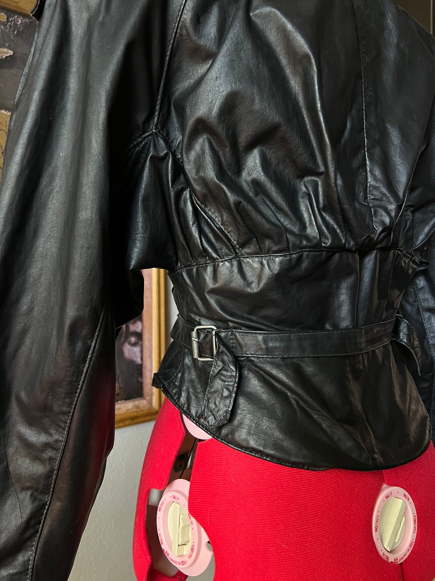 80s Black Leather Belted Cropped Jacket - Small