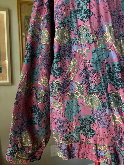 80s 100% Silk Abstract Floral Windbreaker - Large