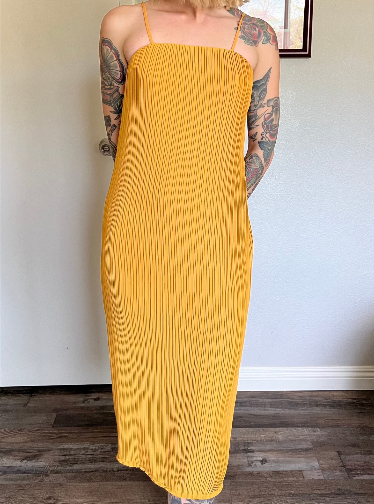 Elliatt Pleated Midi Dress in Canary Yellow - XS