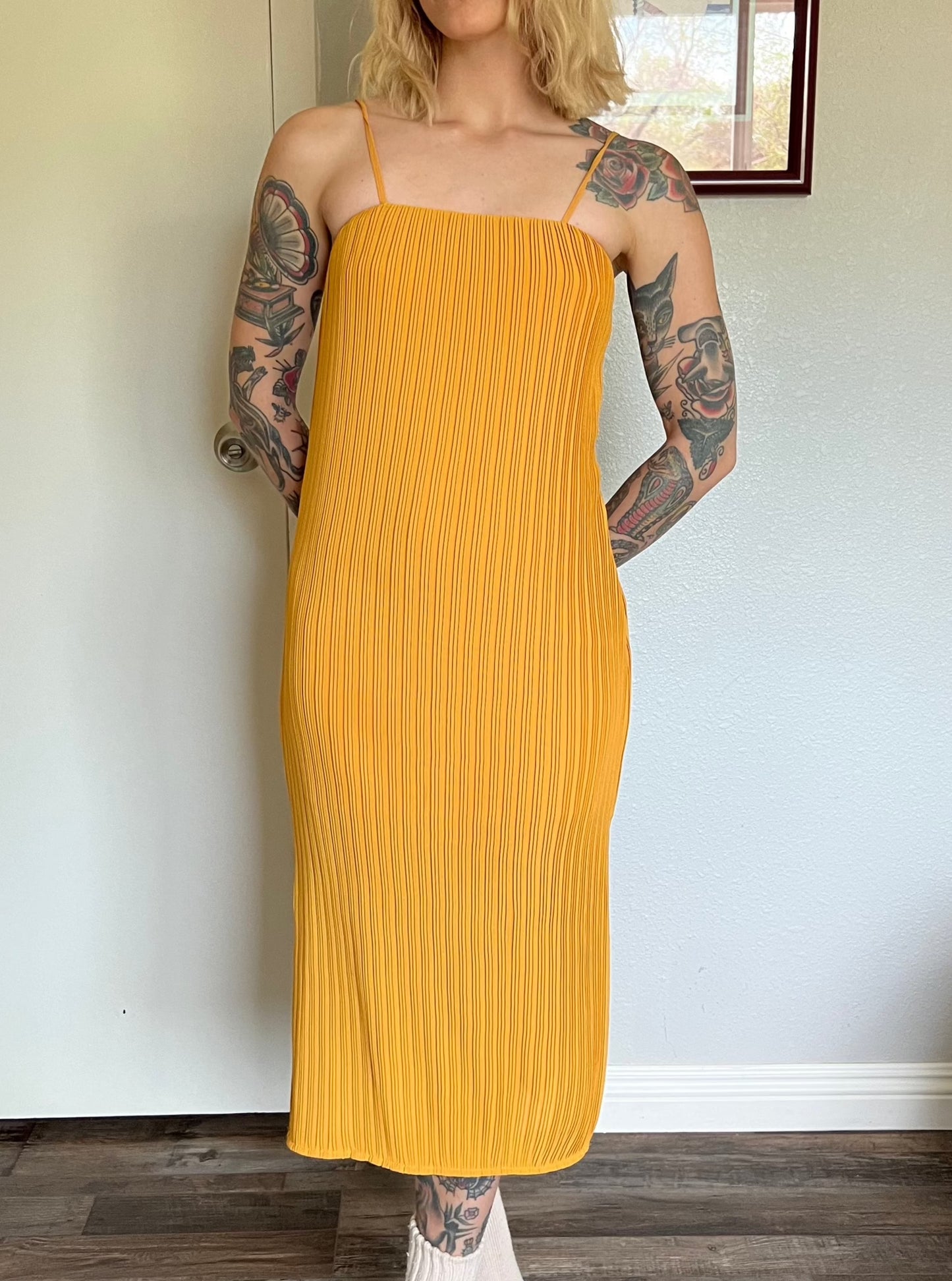 Elliatt Pleated Midi Dress in Canary Yellow - XS