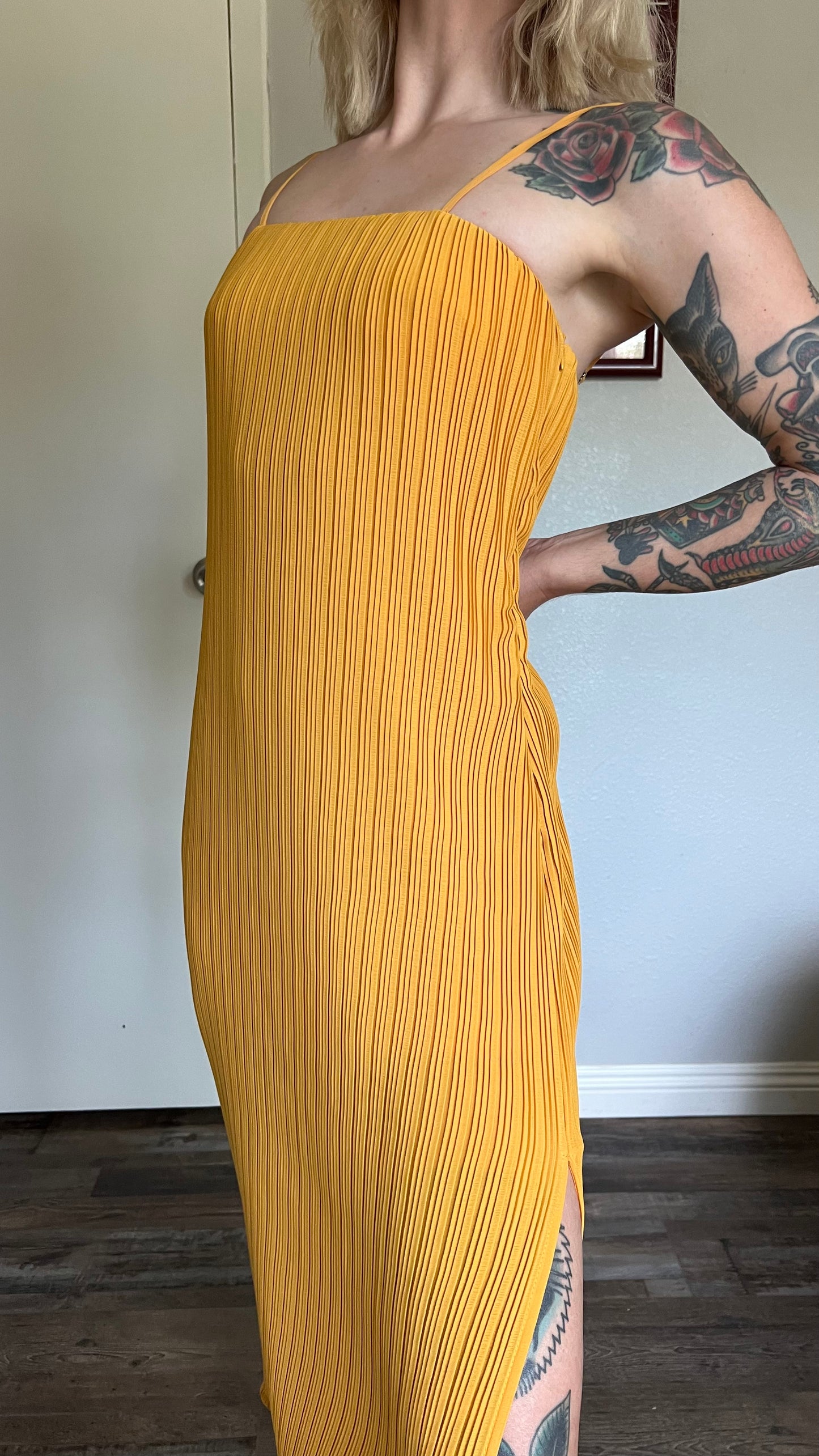 Elliatt Pleated Midi Dress in Canary Yellow - XS