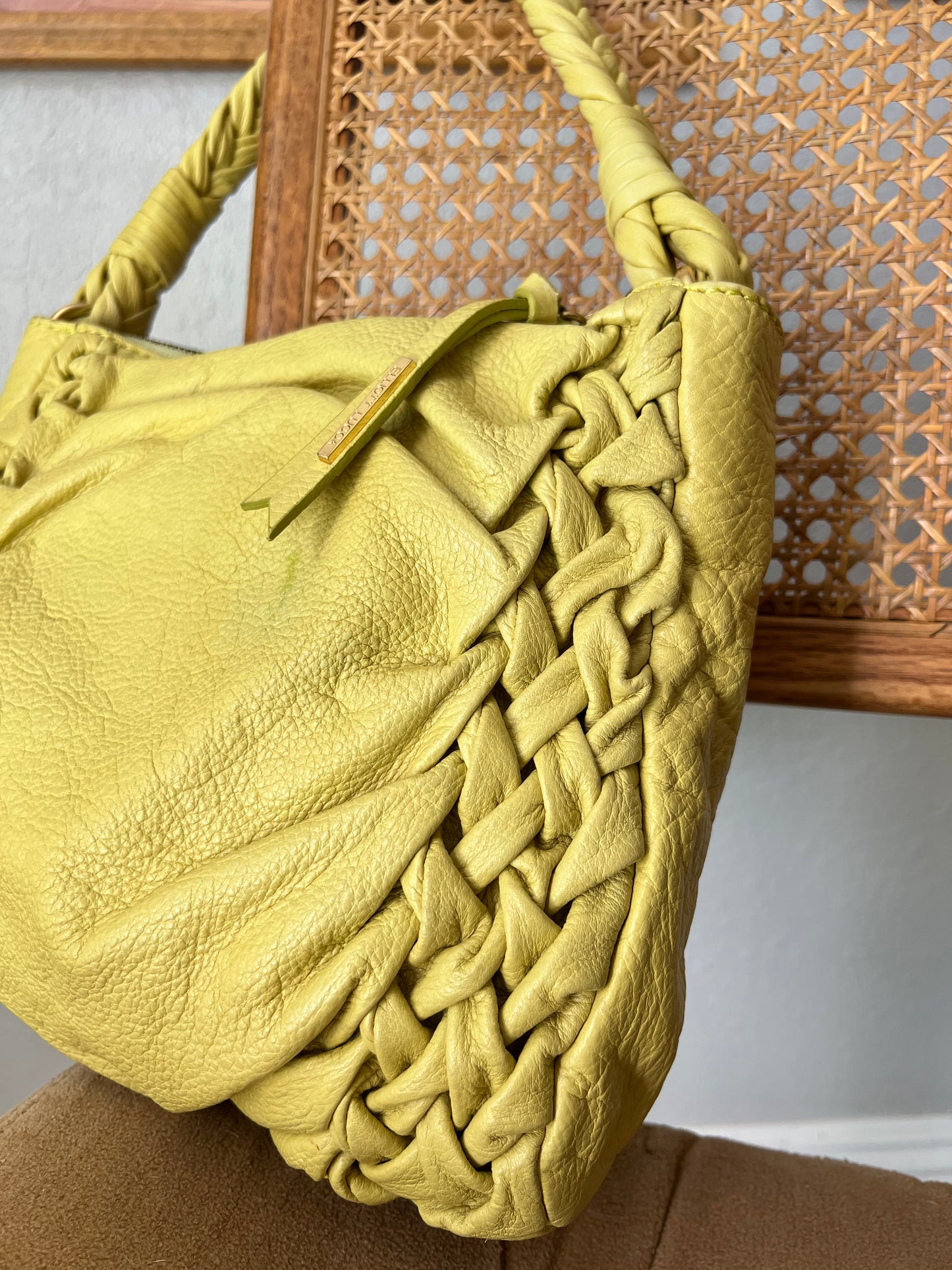 90s Elliott Lucca Lime Green Braided Leather Shoulder Bag