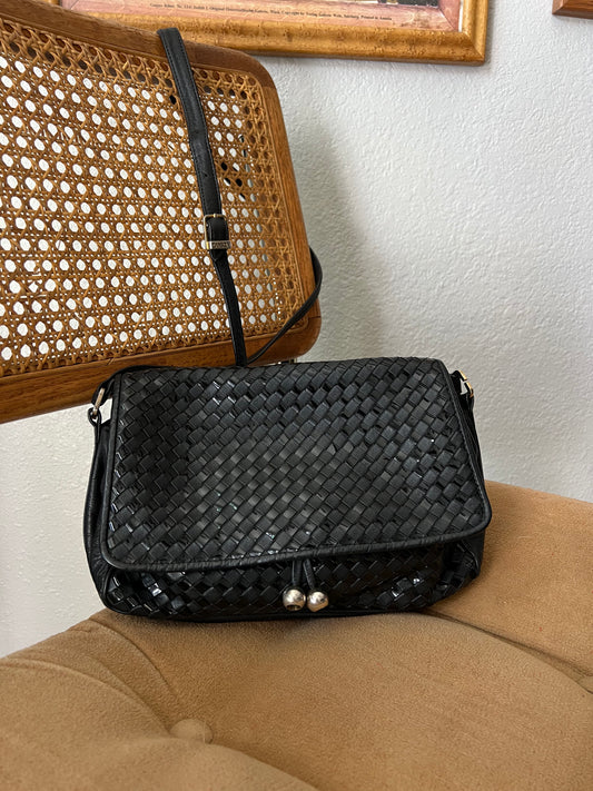 90s Ganson Woven Leather Crossbody Bag