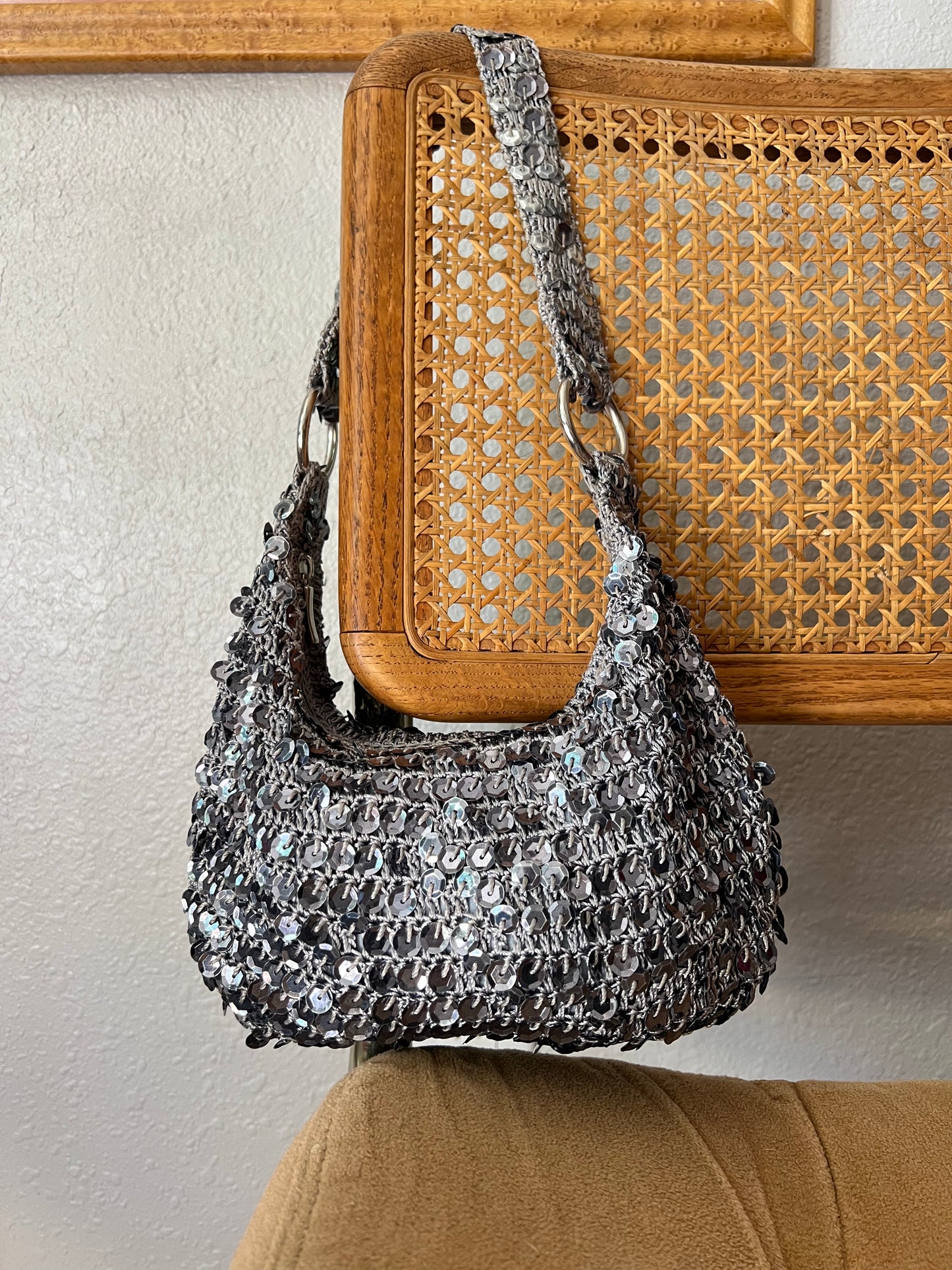 Y2K Bisou Bisou Silver Sparkling Sequins Handbag