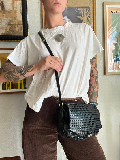 90s Ganson Woven Leather Crossbody Bag