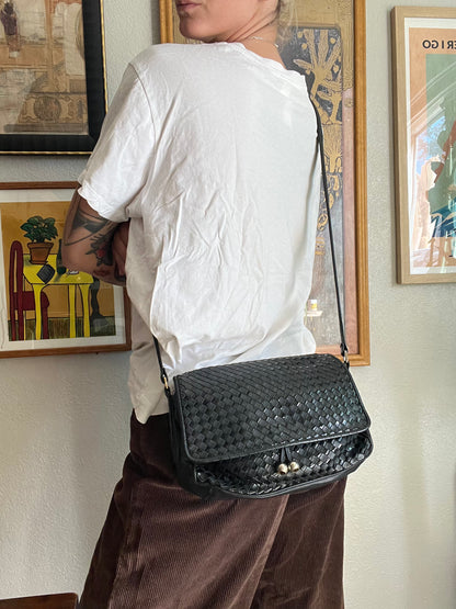 90s Ganson Woven Leather Crossbody Bag