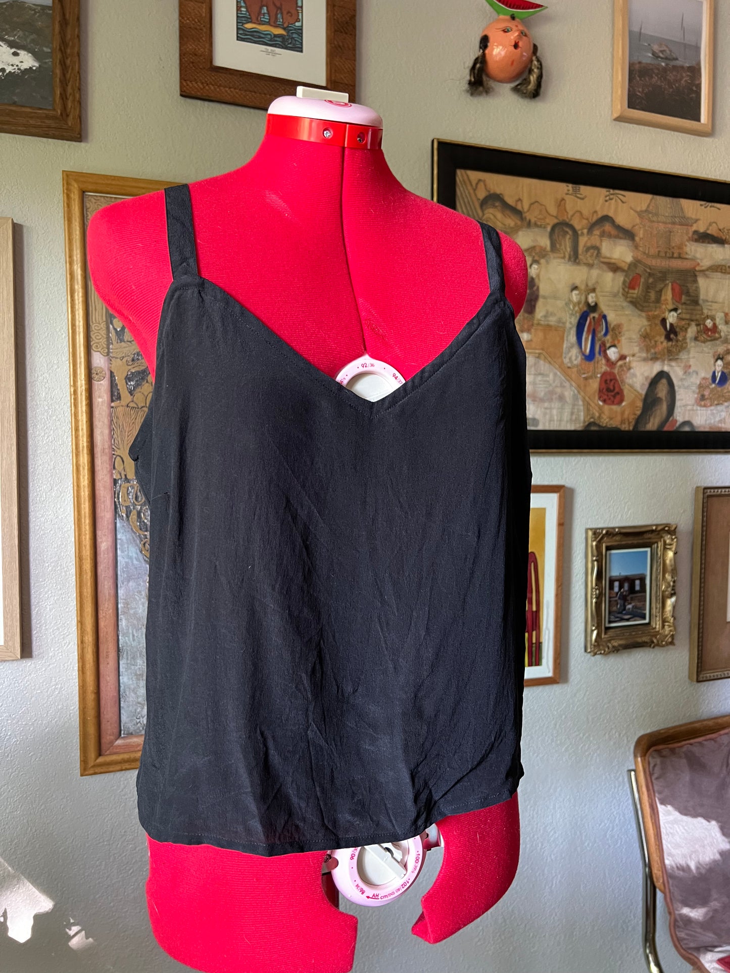 80s 100% Silk Black Tank Top - US 14