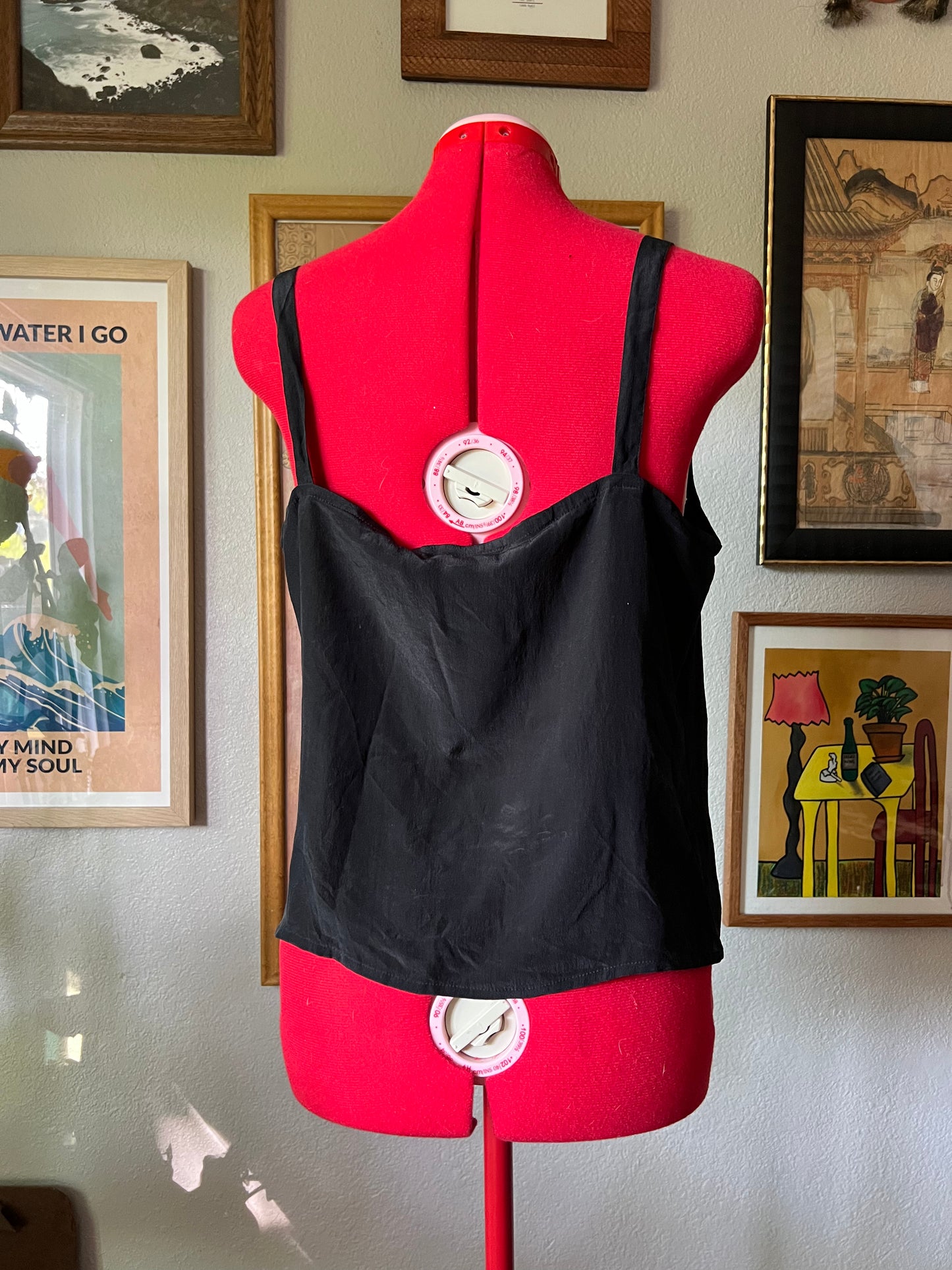 80s 100% Silk Black Tank Top - US 14