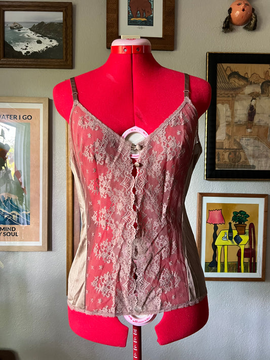 80s Vanity Fair Lace and Satin Champagne Camisole - 36" Bust