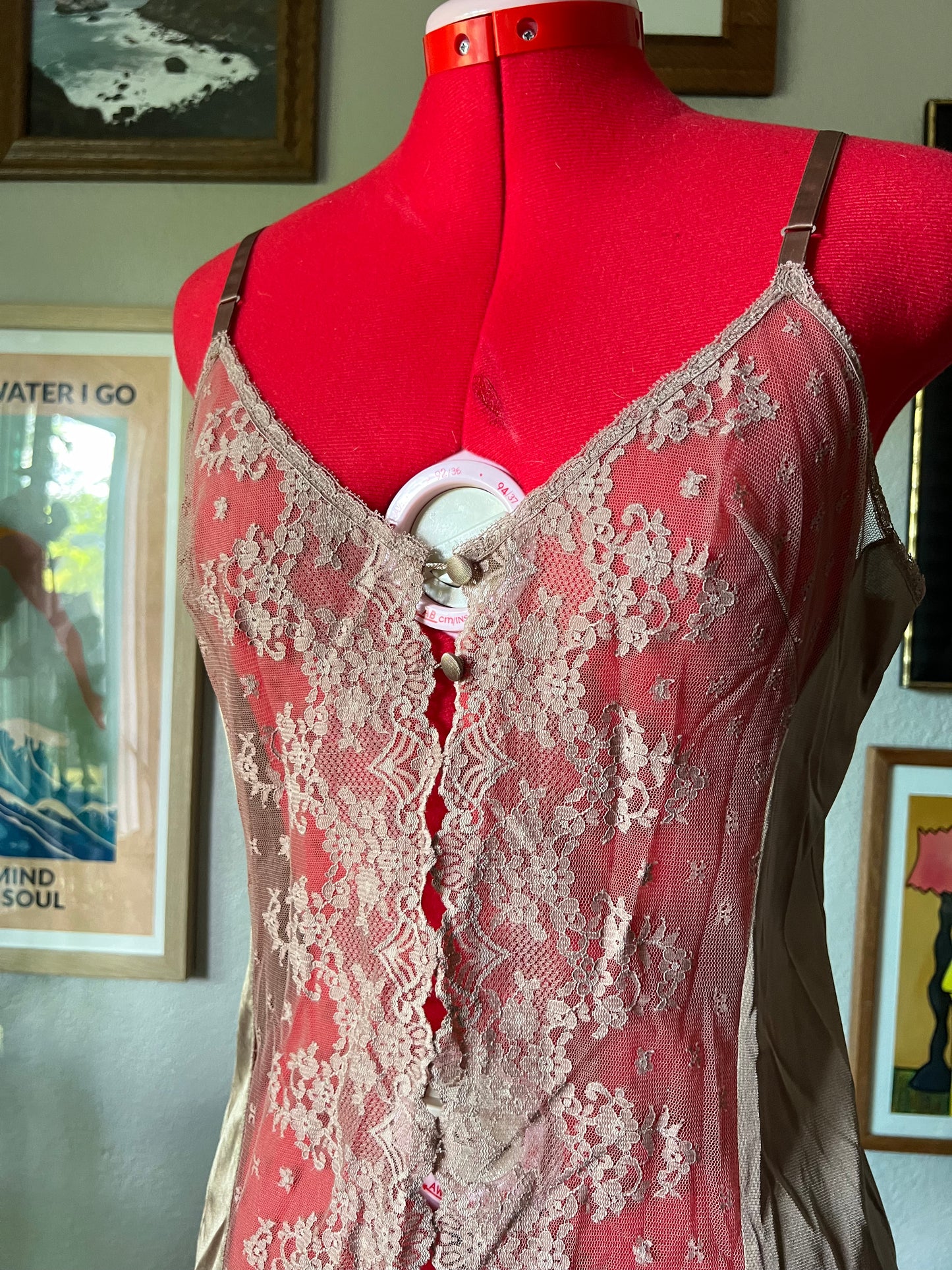 80s Vanity Fair Lace and Satin Champagne Camisole - 36" Bust