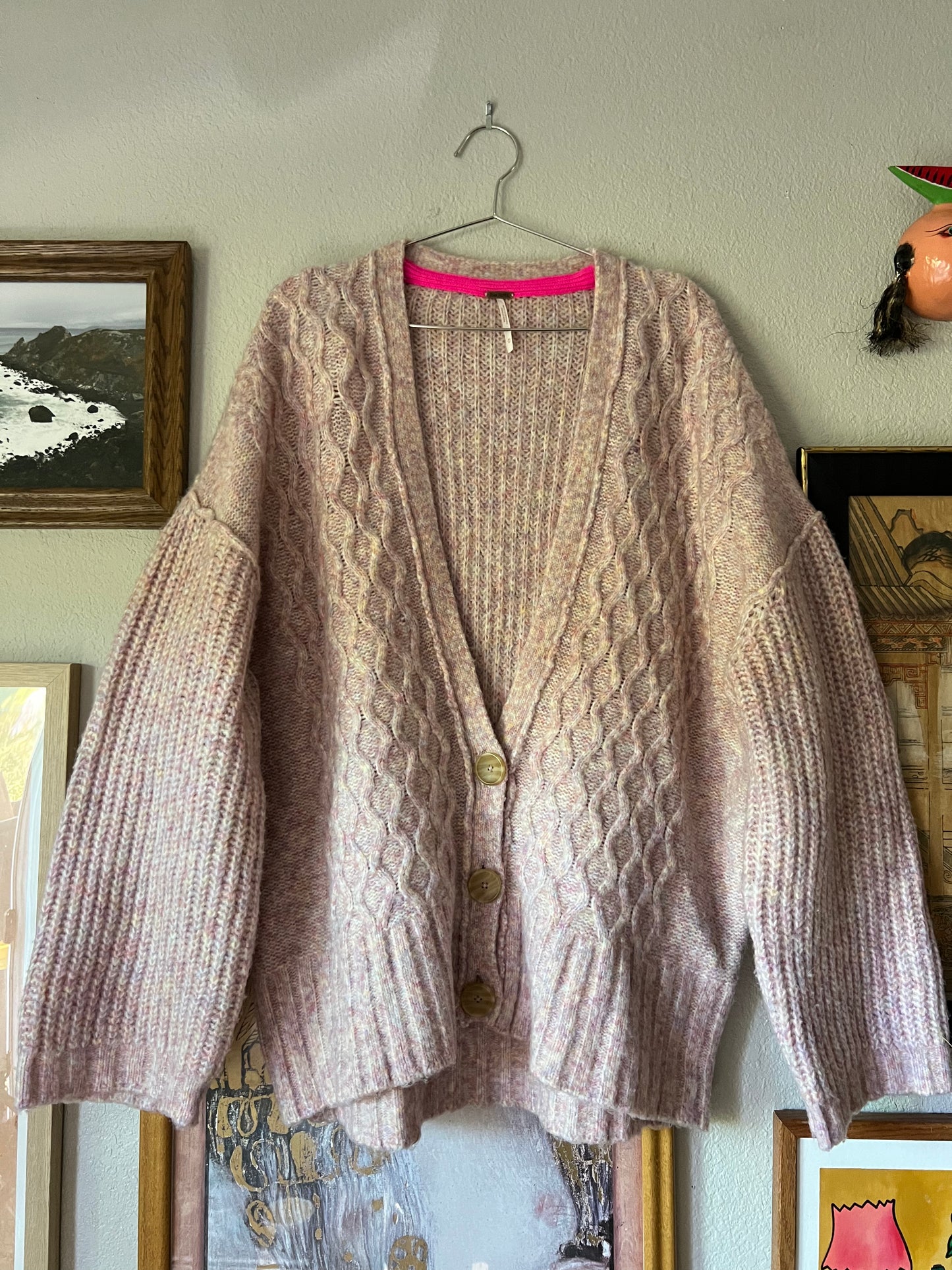 Free People Soft Cloud Pink Coquette Cardigan - Medium