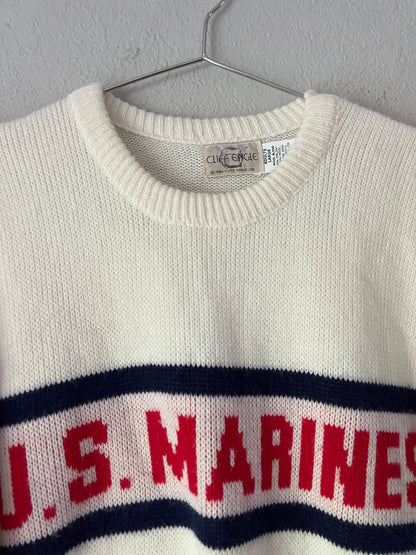 80s US MARINES Cliff Engle White Red and Blue Knitted Sweater - Large