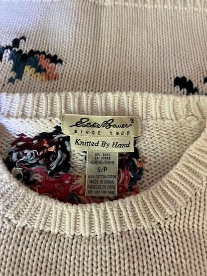 Eddie Bauer Hand Knitted White Cotton Sweater - Small