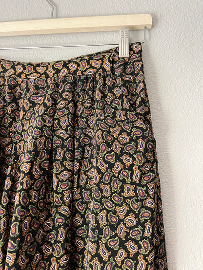 100% Silk Korean Paisley Black Midi Skirt - 26"