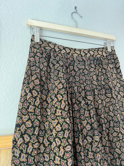 100% Silk Korean Paisley Black Midi Skirt - 26"