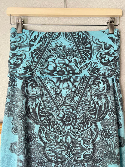 Y2K Boho Turquoise Graphic Print Maxi Skirt - Medium