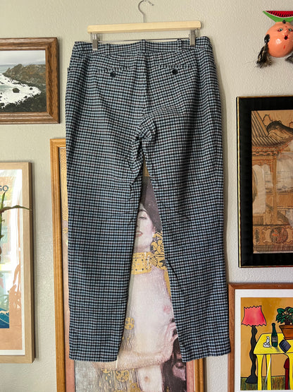 Luisa Spagnoli Blue Plaid Straight Leg Trousers - 36"