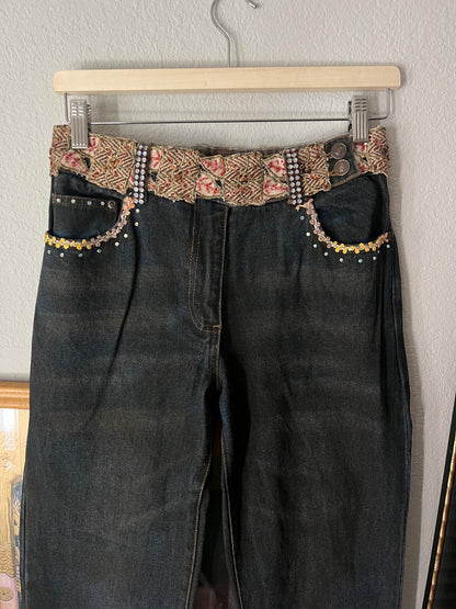 Y2K RARE Jeans with Embellished Belt and Pockets - 28"