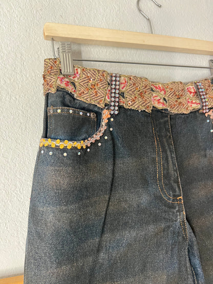 Y2K RARE Jeans with Embellished Belt and Pockets - 28"