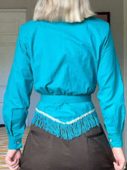 Lilia Smith Exclusive Turquoise Fringed Western Blouse with Belt