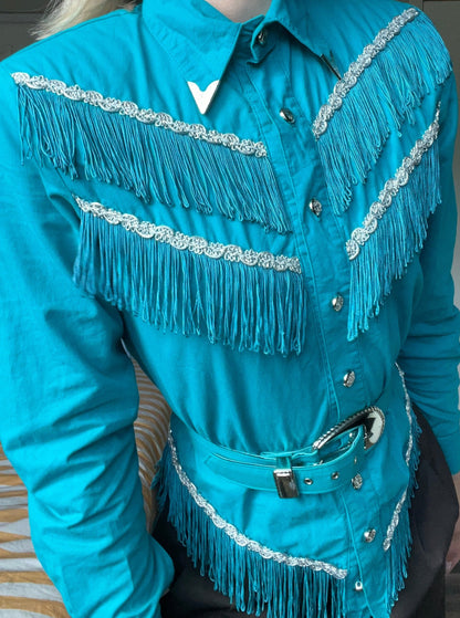 Lilia Smith Exclusive Turquoise Fringed Western Blouse with Belt