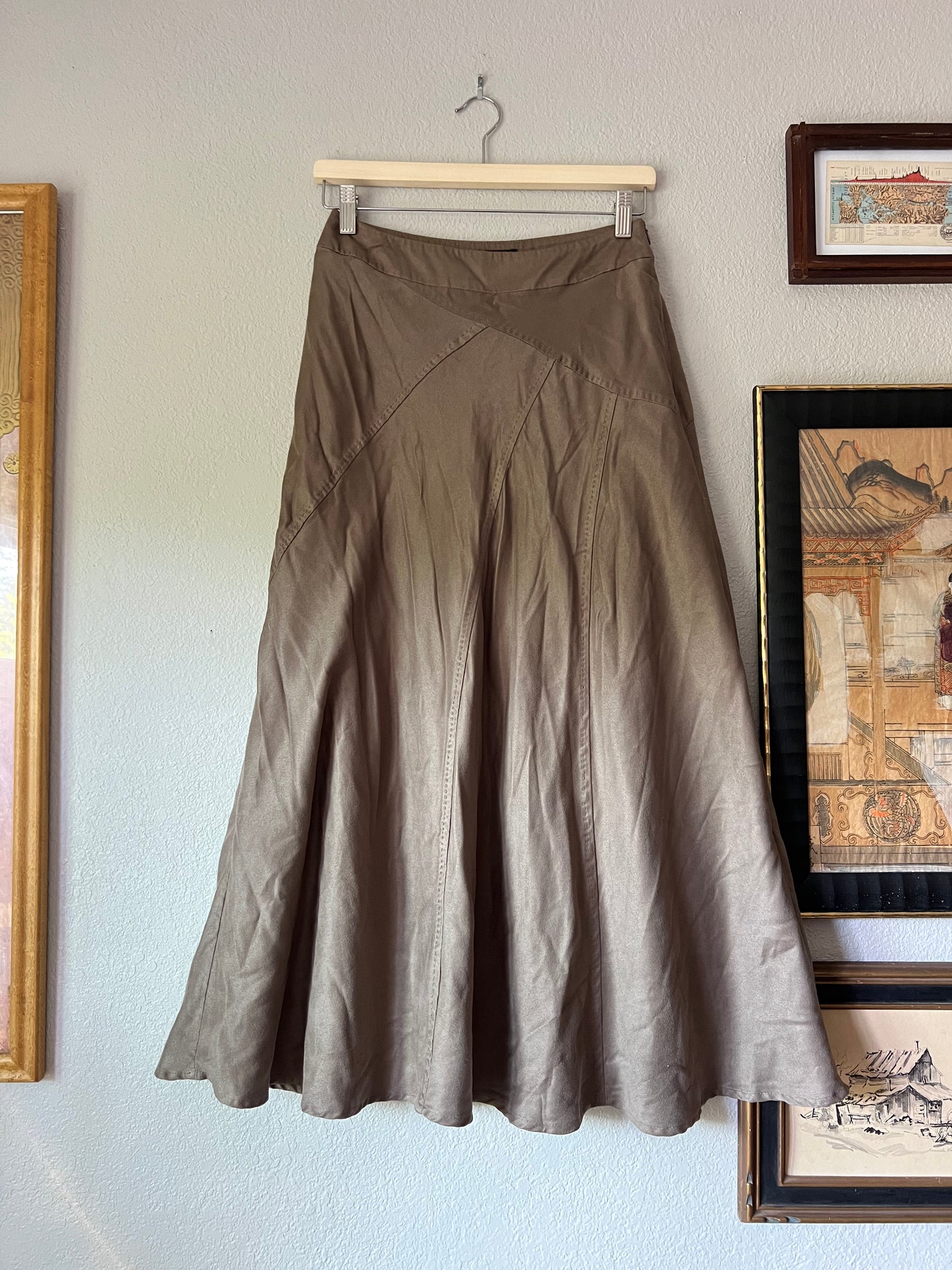 Faux Suede Tan Midi Skirt - US 4