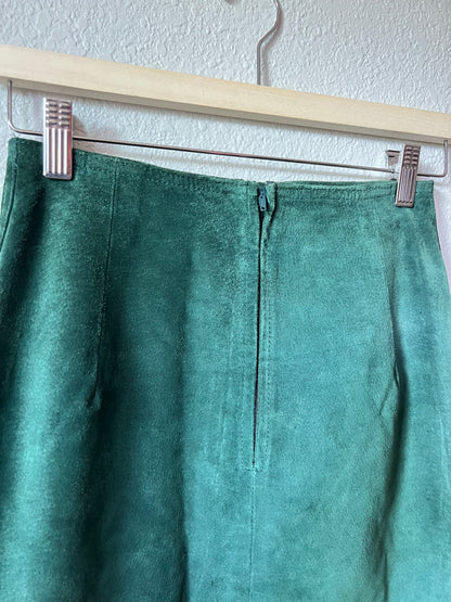 80s Teal Green Suede Leather Pencil Skirt - 26"