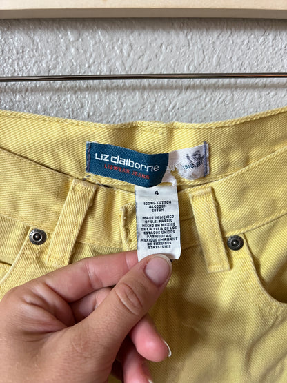 90s Yellow Denim High Waisted Shorts - 25"