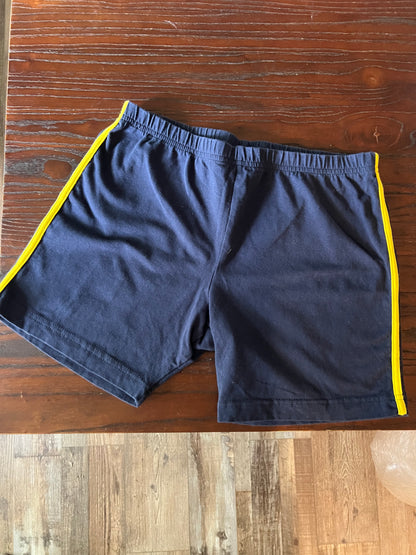 80s Navy Blue Biker Shorts with Yellow Striped - 27"