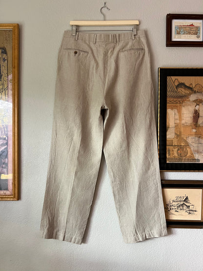 100% Linen John W. Nordstrom Straight Leg Tan Beige Trouser Pants - 34R